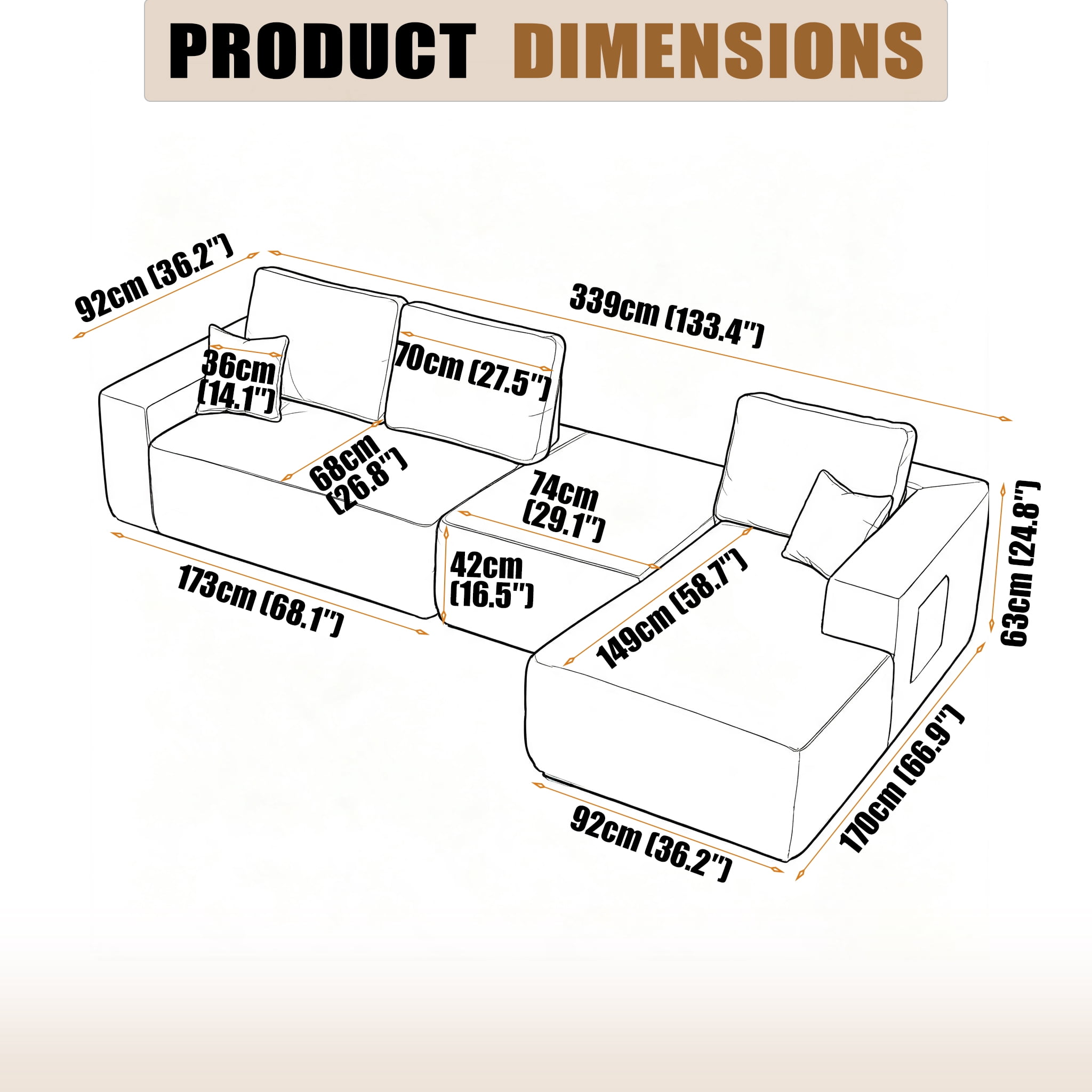 Cloud Sectional Sofa 104 Inch, U-Shape Modular Couch with Side Pockets and Deep Seating, Upholstered Living Room Sofa, No Assembly Required, Black, Right Chaise