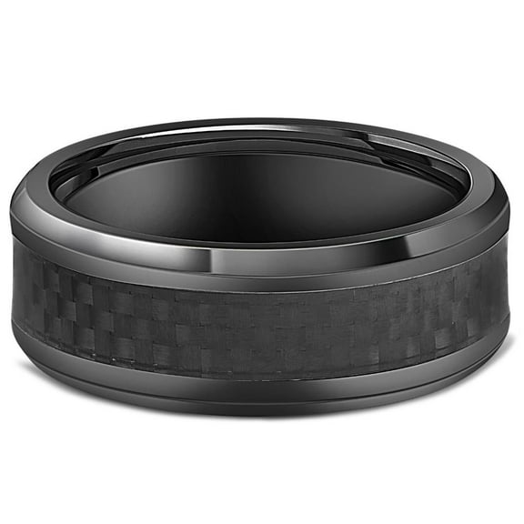 Pompeii3 Black Titanium 8mm Beveled Band with Black Carbon Fiber Inlay Comfort Fit (black,)