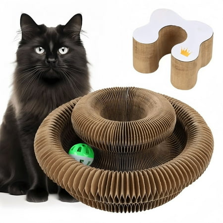 Cat Scratching Board 1Pcs Foldable Organ Cat Scratch Board Toy With Ball Corrugated Paper 2-in-1 Cat Bed and Scratch Pad for Play and Rest JASKFLY