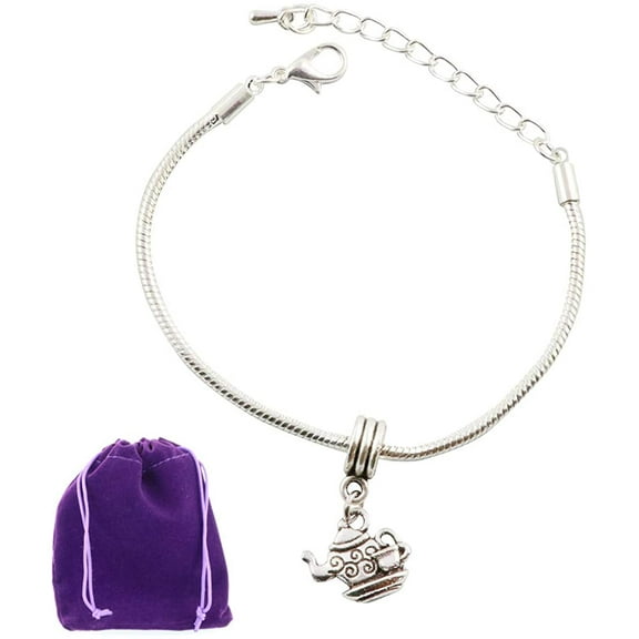 Tea Jewelry | Teapot Bracelet Hypoallergenic Stainless Steel Snake Chain Charm Bracelet The perfect Teapot Jewelry for Women or Men can also be Tea Cup Jewelry