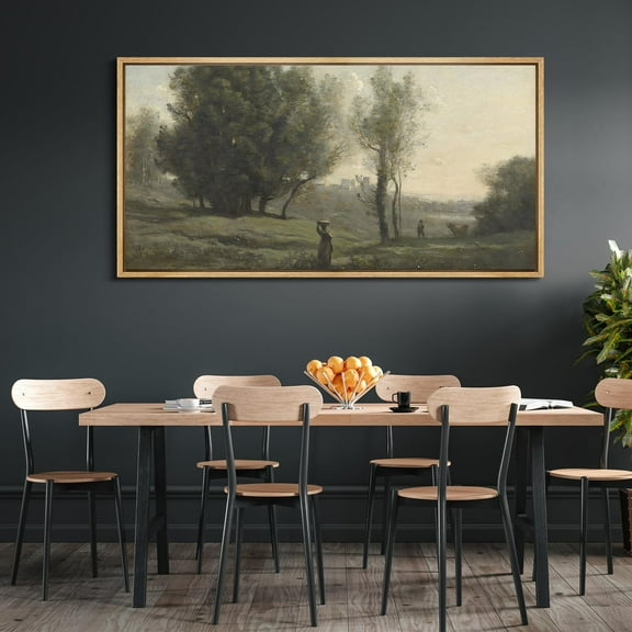 IDEA4WALL Extra Large Framed Canvas Print Wall Art Misty Pines Forest Foggy Landscape Artwork Nature Vintage Inspired Pastel Antique Fine Art Decorative Relax/Calm for Rooms Decor - 60"x30"