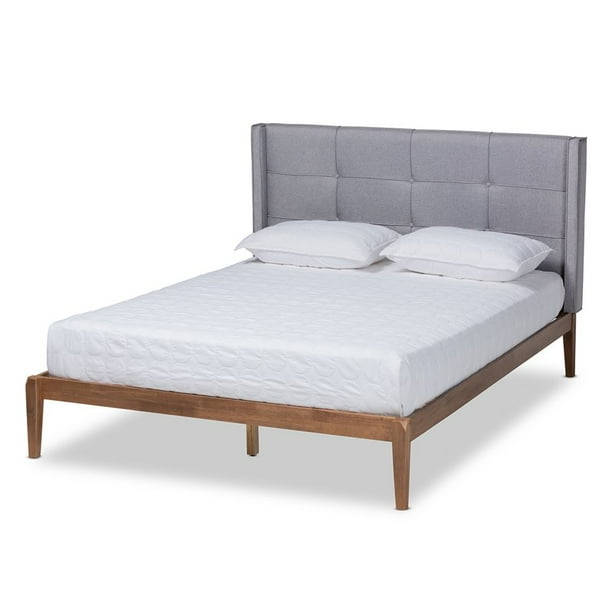 Baxton Studio Edmond King Size Gray Upholstered And Ash Walnut Wood Platform Bed Walmart Com Walmart Com