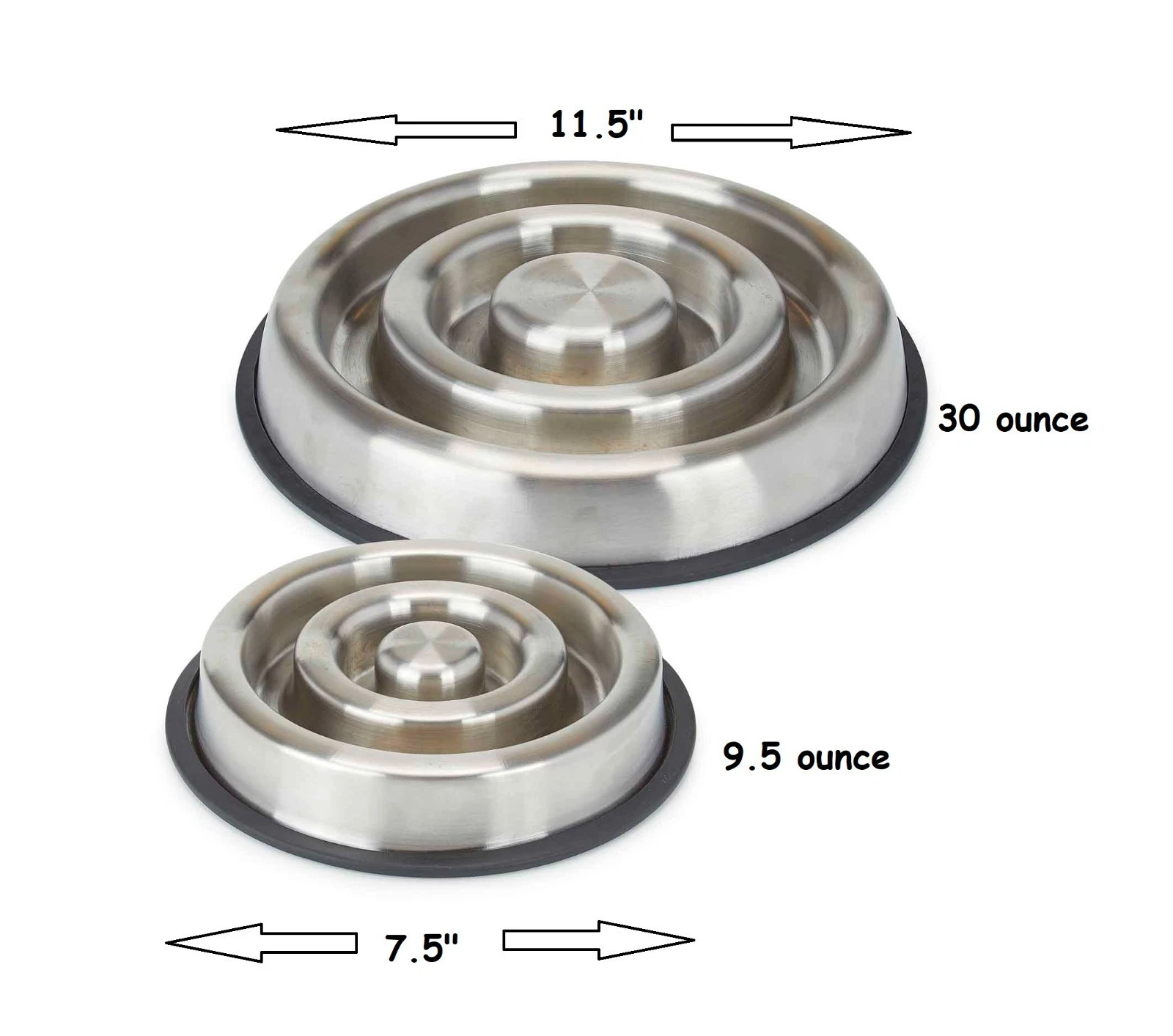Slow Feeder Dog Bowls Heavy Stainless Steel Non Skid No Tip 25 Dish Bulk Packs (Small - 7.5" Diameter)