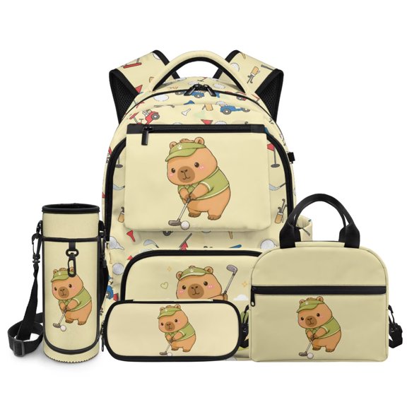 Uourmeti Capybara Backpack for Girls 8-10 Golf Ball School Bag with Lunch Box Pencil Case Water Bottle Sleeve Cute School Bookbag for Elementary Middle 17 Inch Rucksack