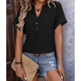 thumbnail image 4 of Short Sleeve Tops for Women Summer Button Down Shirts V Neck Henley T-Shirt Loose Fit Basic Tee Black XL, 4 of 9