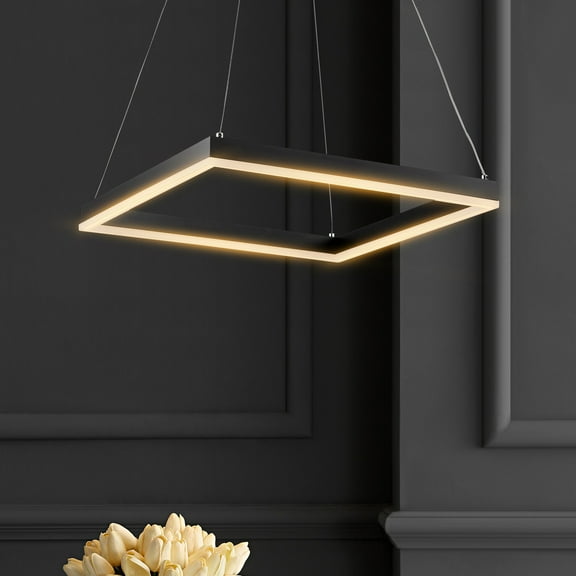 JONATHAN Y Nero 15.75" Square Contemporary Modern Metal Integrated LED Pendant Light, Black