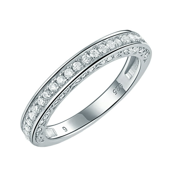 Newshe Stackable Band Wedding Engagement Ring for Women 925 Sterling Silver CZ Eternity 2.5mm Size 7