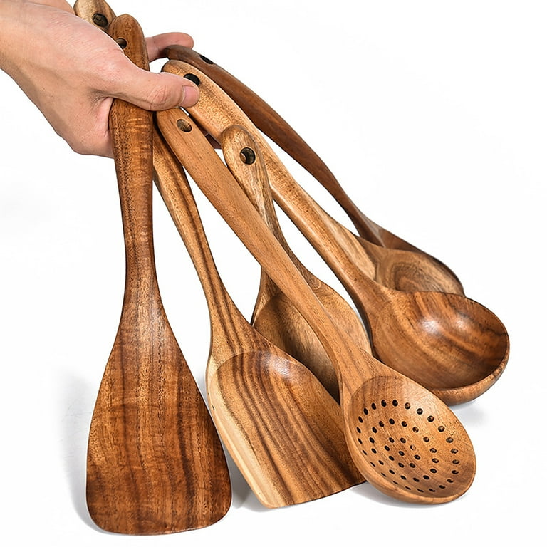 Wooden Spoons for Cooking,7Pcs Wooden Utensils for Cooking Teak Wooden Kitchen Utensil Set Wooden Cooking Utensils Wooden Spatula for Cooking