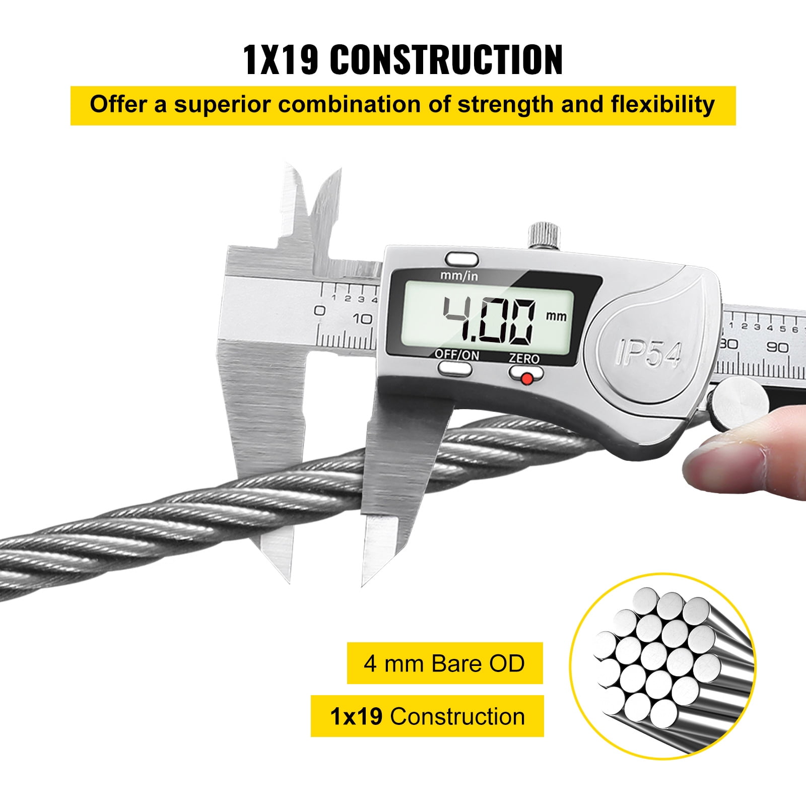 KFFKFF 316 Stainless Steel Wire Rope 500FT Stainless Steel Cable 5/32 Inch 1x19 Steel Cable for Railing Decking DIY Balustrade (500FT)
