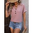 thumbnail image 3 of Summer New Style V-neck Button Solid Color Polka Dot Loose Short-sleeved T-shirt For Women, 3 of 8