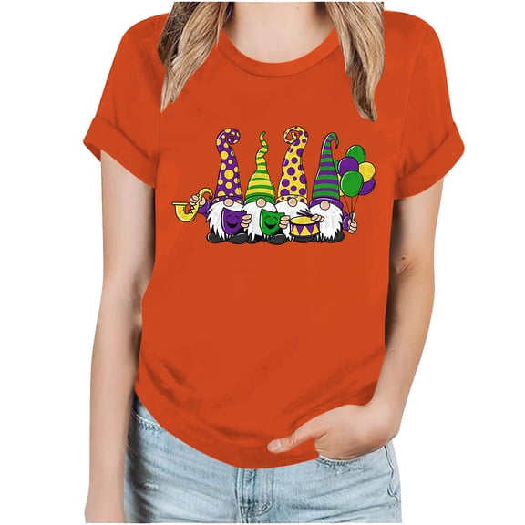 Tbopshirt Womens Tops,Mardi Gras Clothing, Fashion Crewneck Printed Short Sleeve T-shirt Casual Loose Shirt Tops,Tops for Women's