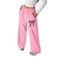 thumbnail image 2 of Bysome Child Girls Casual Pants Bowtie Print Relaxed Fit Trousers Drawstring Elastic Waist Breathable Fall Pants Size 8-9 Years, 2 of 4