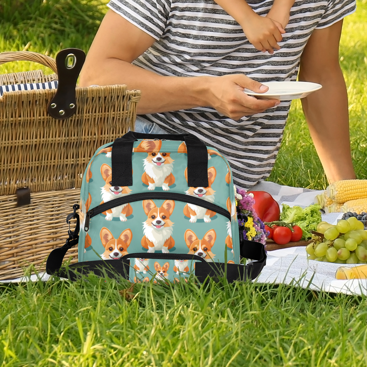 Herdesigns Dog Insulated Lunch Bag for Women Men Adults Large Reusable Lunch Box Puppy Dog Leakproof Cooler Tote Bags with Adjustable Shoulder Strap