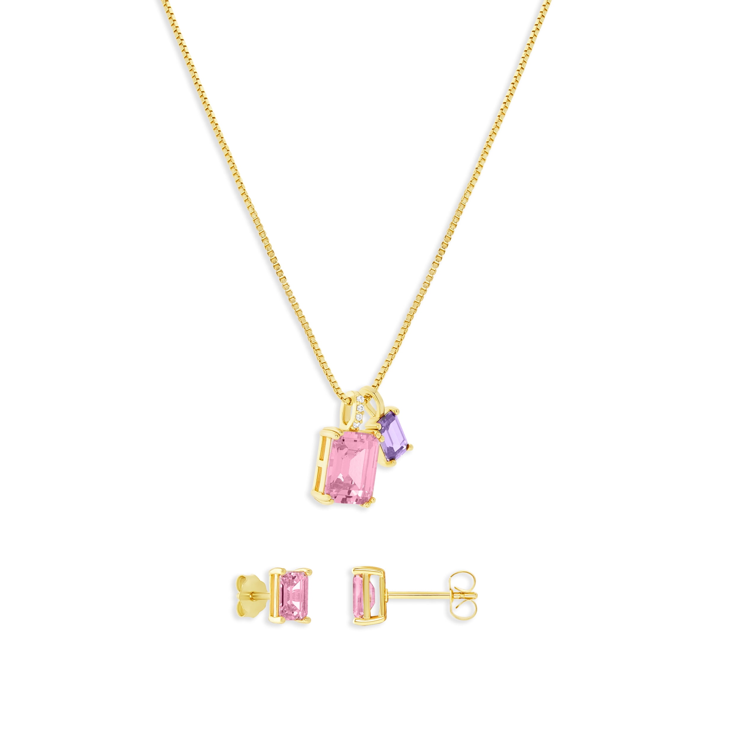 Believe By Brilliance Women's Flash Gold Plated Tonal Pink CZ Earring and Pendant Set