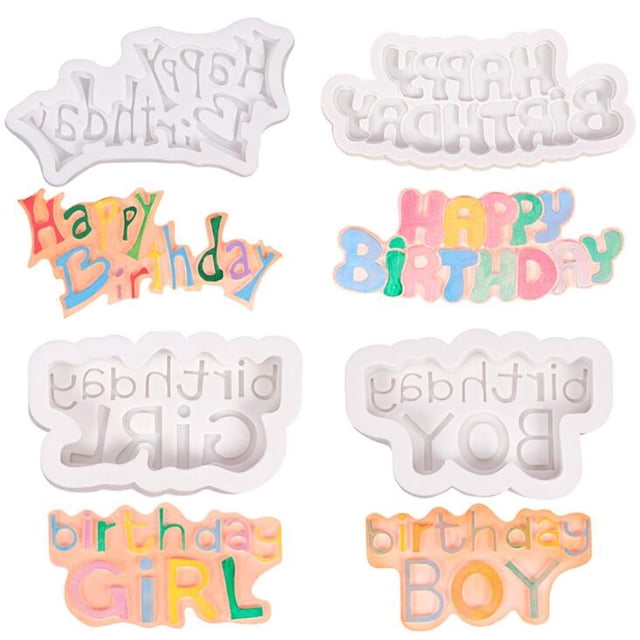 Xihbxyly Molde de Fondant para Tarta de Cumpleaños, Diseño Flexible y Antiadherente, Fácil de Usar, Ideal para Chocolate, Dulces, Masa, Gelatina, Manualidades Multiusos, Jabón de Resina, Juego de 4 P