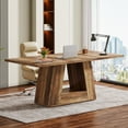thumbnail image 2 of Tribesigns 63" Dining Table for 6, Farmhouse Wood Table Kitchen Table with Double Pedestal, Rustic Brown, 2 of 9
