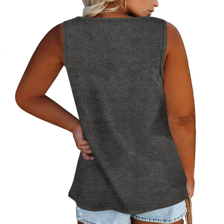 Plus Size Women's Casual Tank Top Gray Large Size T-Shirt - Suldest