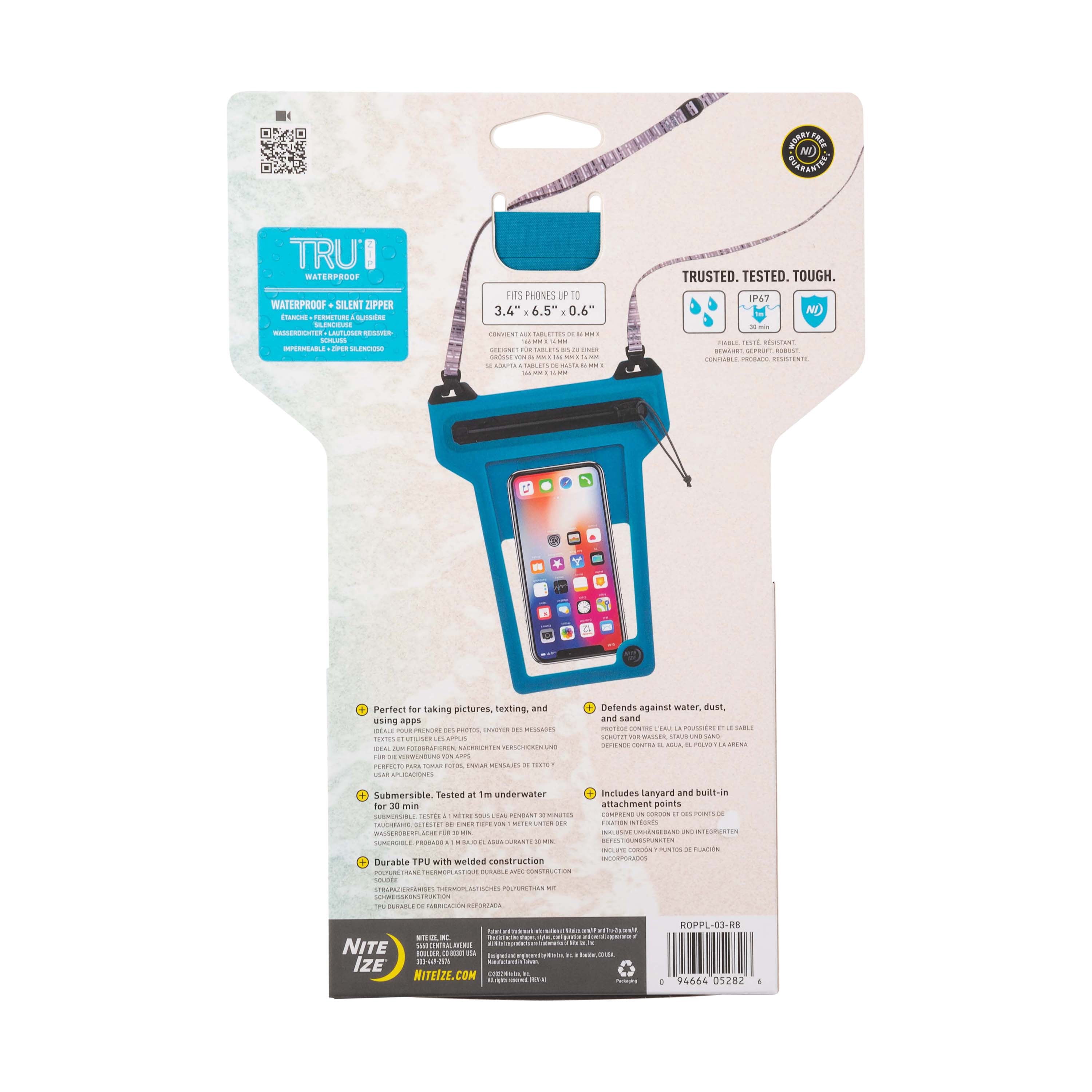 Nite Ize RunOff Waterproof Phone Pouch with Lanyard and TRU Zip, Waterproof Universal Cell Phone Pouch, Durable Beach & Poolside Accessories, Blue