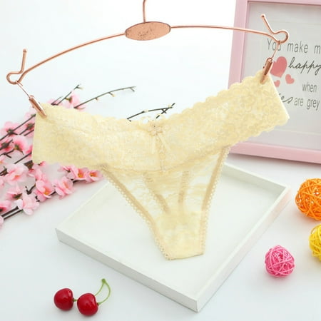 

DENGDENG Panties for Women Underwear Lace Sexy Low Rise Thongs Beige