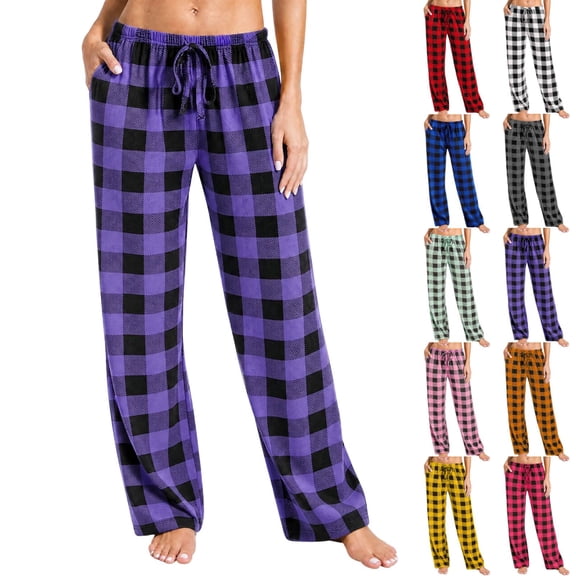 Cyglowse Purple Pajama Pants Women Soft Casual Lounge Pajama Bottoms Comfy Stretch Sleep Pants Wide Leg Pj Bottoms with Pockets S-3XL