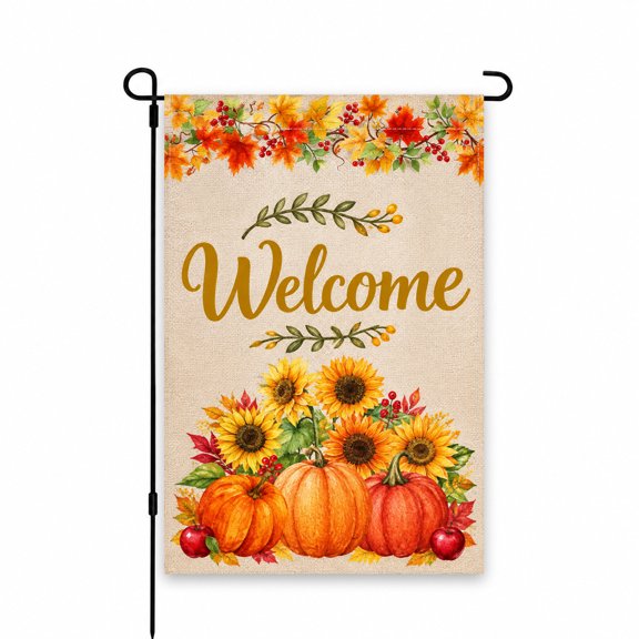 Welcome Fall Garden Flag 12 x 18 Inch with Sunflowers, Pumpkins, and Autumn Leaves for Outdoor Porch, Patio, Yard, Lawn Decor in Vibrant Colors