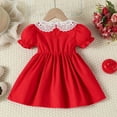 thumbnail image 4 of Zwiiyzr 2025 6M-3T Baby Girl Clothes Infant Toddler Dress Summer Puff Short Sleeve Lace Doll Collared Princess Dress Red, 4 of 8