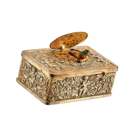 PatungKu Antique 3D Embossed Mechanical Singing Bird Music Box Alloy Gift Home Decors