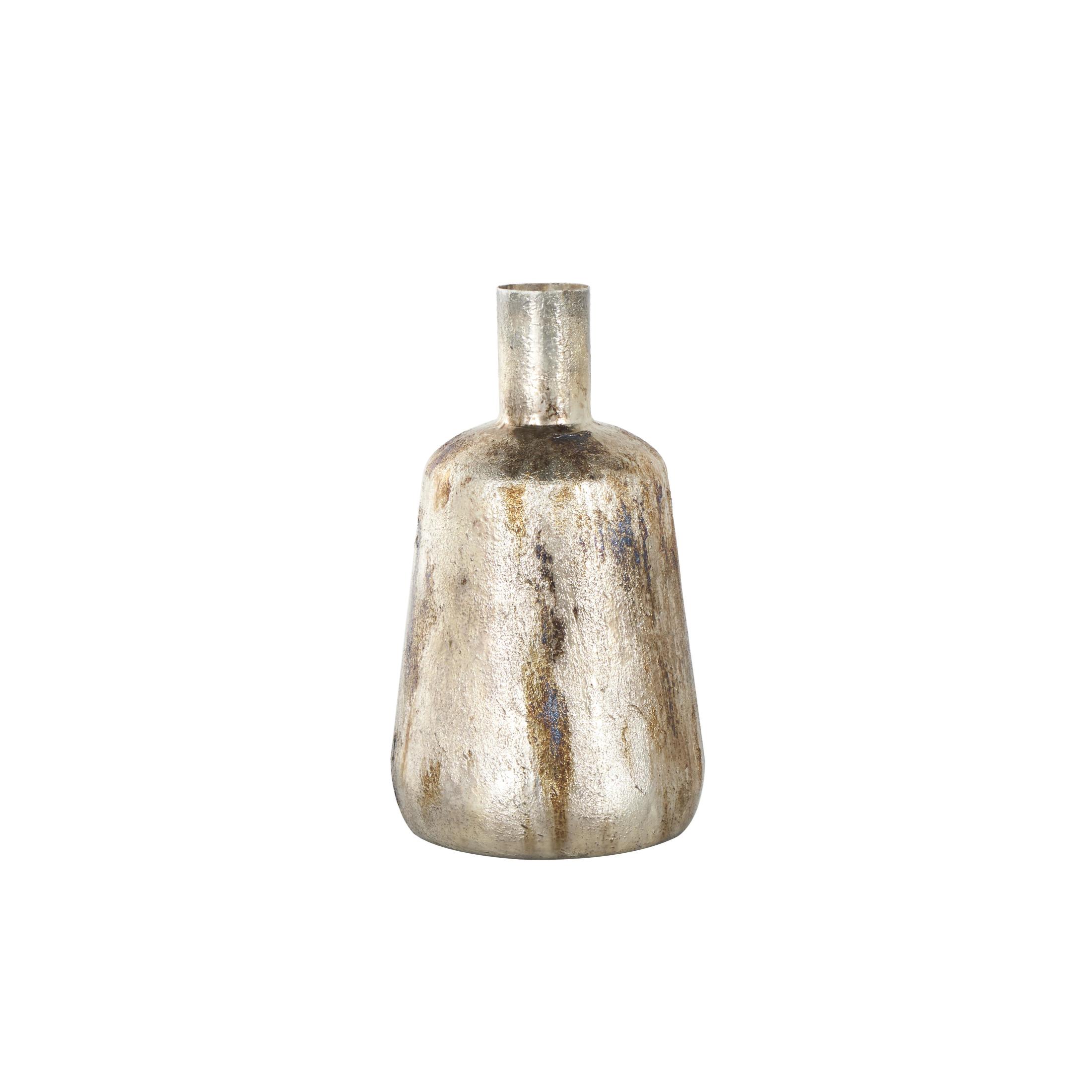 DecMode 12" Foiled Bronze Metal Vase with Bronze and Blue Accents