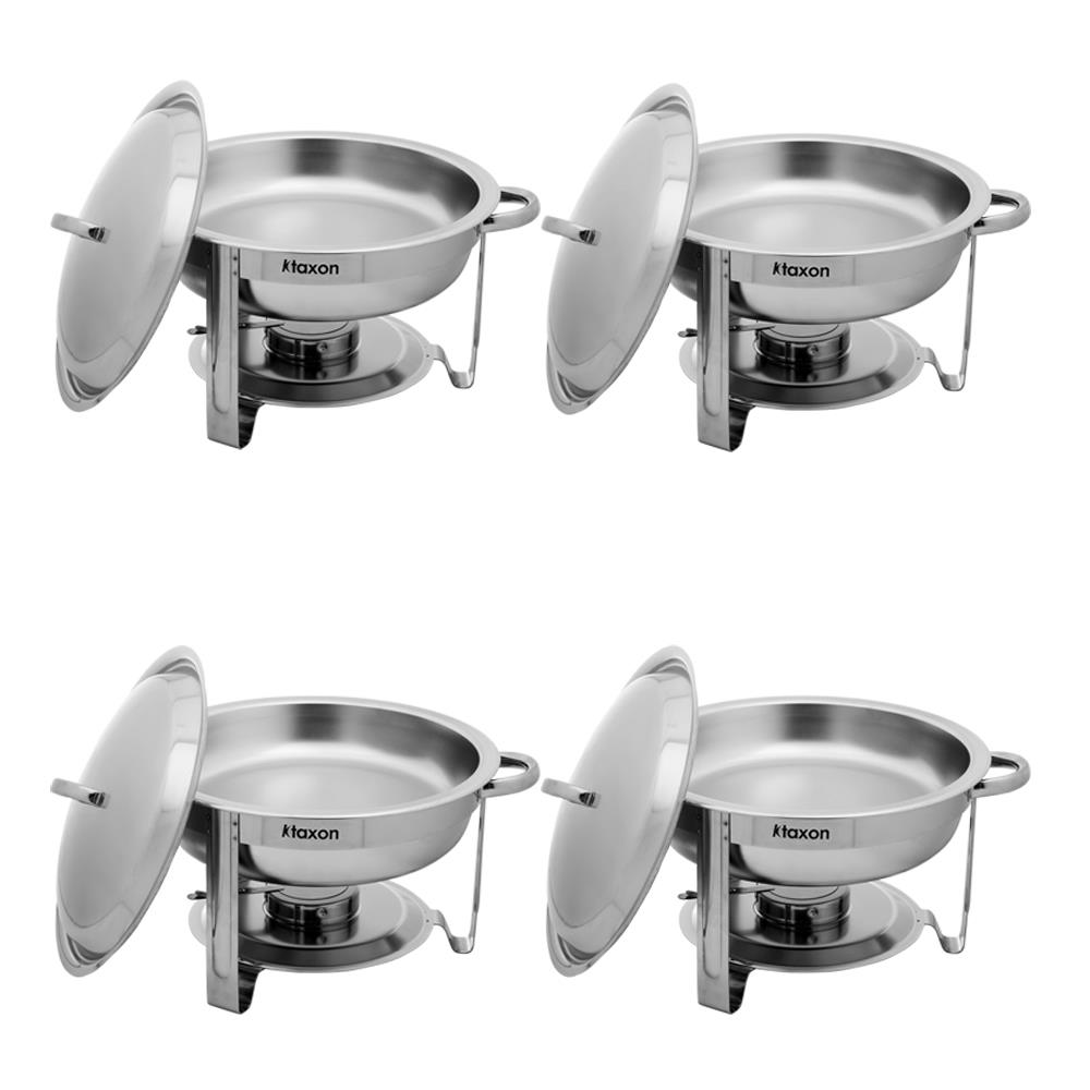 Ktaxon Round Chafing Dish 5 Quart 4 Pack Stainless Steel Full Size Tray