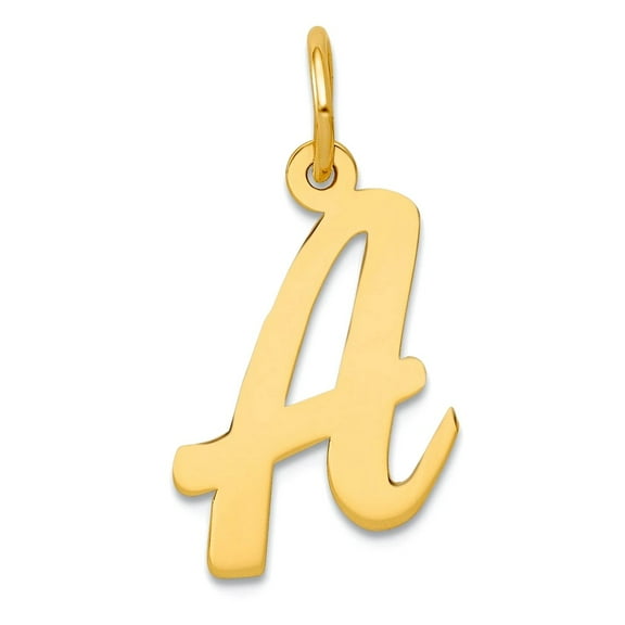 13.12mm 10k Solid Yellow Gold Medium Script Letter A Initial Charm Pendant Necklace for Women