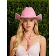 thumbnail image 3 of Deago Women's Western Rhinestone Cowboy Hat Bridal Cowgirl Hats for Bachelorette Party Halloween Costume (Pink), 3 of 8
