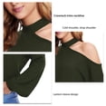 thumbnail image 5 of Jersey de punto con hombros descubiertos y hombros caídos para mujer, manga larga, cuello redondo, suave y suelto, color verde OD XXL, 5 of 5