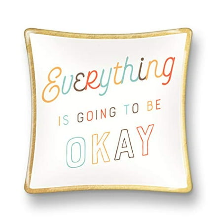 Small Glass Trinket Dish by Studio Oh! - Everything is OK - 3" x 3" - Dish Tray with Unique Full-Color Art and Inspiring Quotes - Holds Jewelry, Change, Paperclips & Trinkets