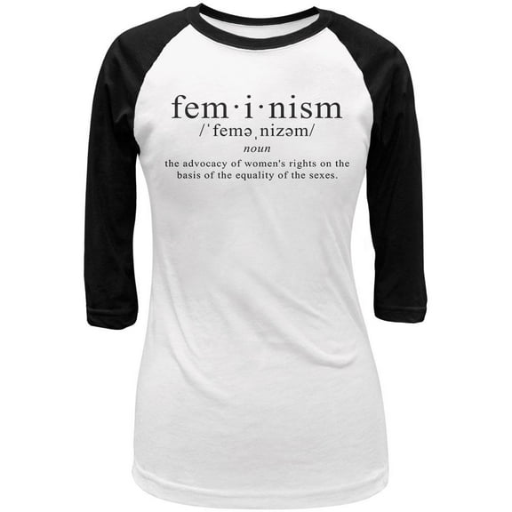 Feminism Definition Juniors 3/4 Sleeve Raglan T Shirt White-Black SM