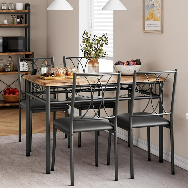 Dining Table Set for 4, Kitchen Table Set with 4 Chairs, Rectangular Dining Table Set for 4, Kitchen Table Set for Apartment, Small Space, Dining Room, Retro Brown
