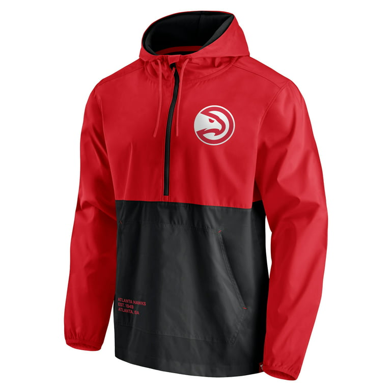 Men's Fanatics Branded Red/Black Atlanta Hawks Anorak Windbreaker Half-Zip  Hoodie Jacket 
