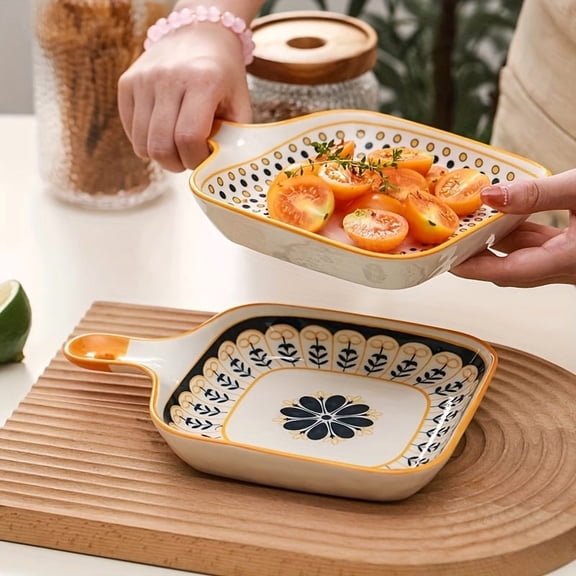 4-Piece Rectangular Ceramic Baking Dish Set - 9-Inch Nonstick Oven Dishes with Handles - Perfect for Casseroles, Roasted Veggies - Easy Clean Glaze