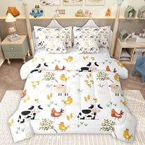 Homewish Cute Milk Cow 7 Pieces Bedding Comforter Set,Kawaii Farmhouse Sheep Full Bedding Set,Boho Style Chicken Fitted Sheet Flat Sheet For Kids,Luxury Bedroom Decor Reversible