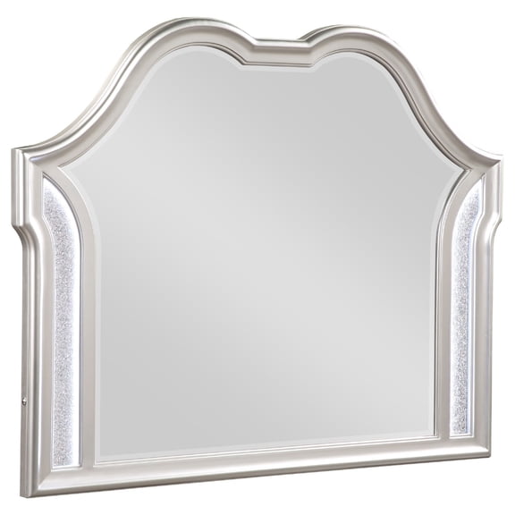 Benjara Nive Dresser Mirror, Silver Wood Frame, Double Arch Top, 40 Inch