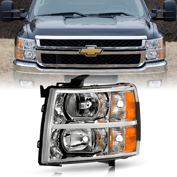 AKKON - For 07-13 Chevy Silverado Pickup Truck Chrome Headlight Front Lamp Driver Left Side Driect Replacement