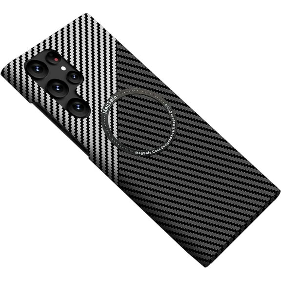 Magnetic Case for Samsung Galaxy S21 Case Compatible with MagSafe Carbon Fiber Slim Ultra Aramid Fiber Anti-Scratch MIL-Grade Protection Shockproof Case, Black&Silver