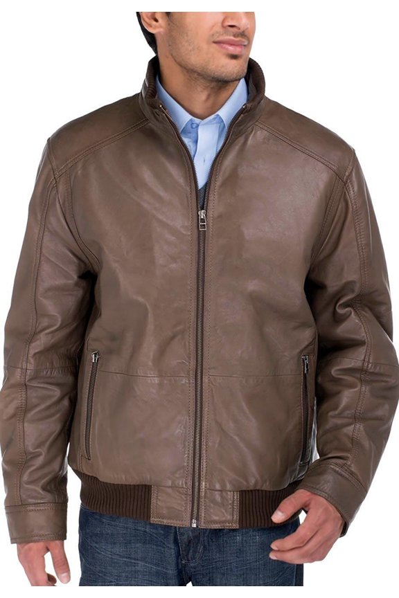 Mens Olive Coat Luciano Natazzi Trim Fit Lambskin Leather