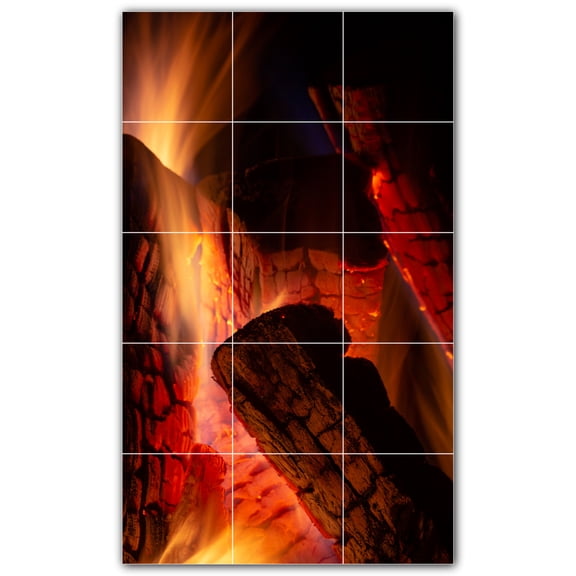 Picture-Tiles.com: Fire Ceramic Tile Wall Mural WAL500600-35S. 12.75"W x 21.25"H using (15) 4.25" x 4.25" Ceramic Tiles-Satin Finish