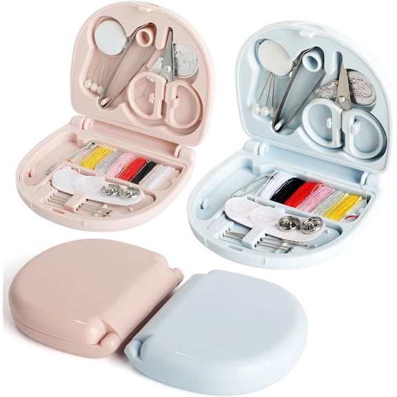 Artrylin 2-Pack Min Travel Sewing Kit - Portable DIY Supplies - Plastic Box - Beginner Friendly - Emergency Repair Kit with Threads, Scissors, Needles
