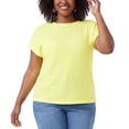 thumbnail image 1 of GRACE & GRANDEUR Blusa de verano para mujer en talla grande, punto calado, cuello barco, manga raglán suelta, blusas casuales 2X amarilla, 1 of 6