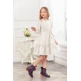 thumbnail image 6 of Arshiner Girl's Dress Vintage A-Line Long Sleeve Ruffle Swing Casual Velvet Dress with Pockets, 6 of 7