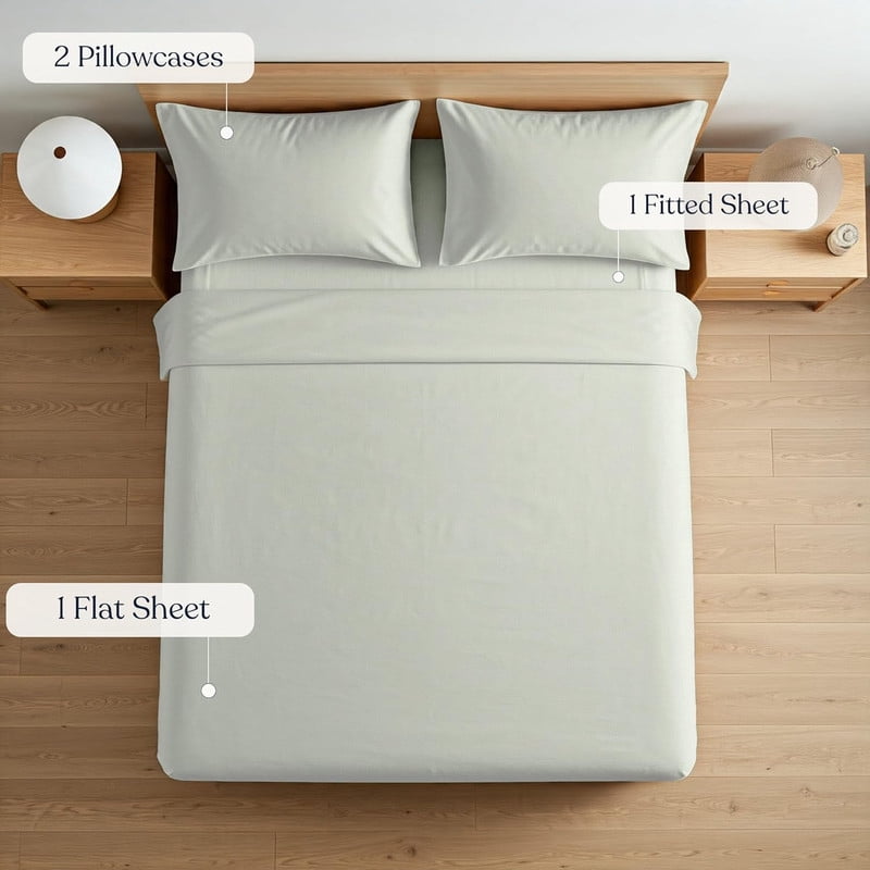 Delara 100% European Flax Linen Sheet Set, Twin, 3-Piece, 345 Thread Count, Ultra Soft, Breathable, Deep Pocket, Light Gray