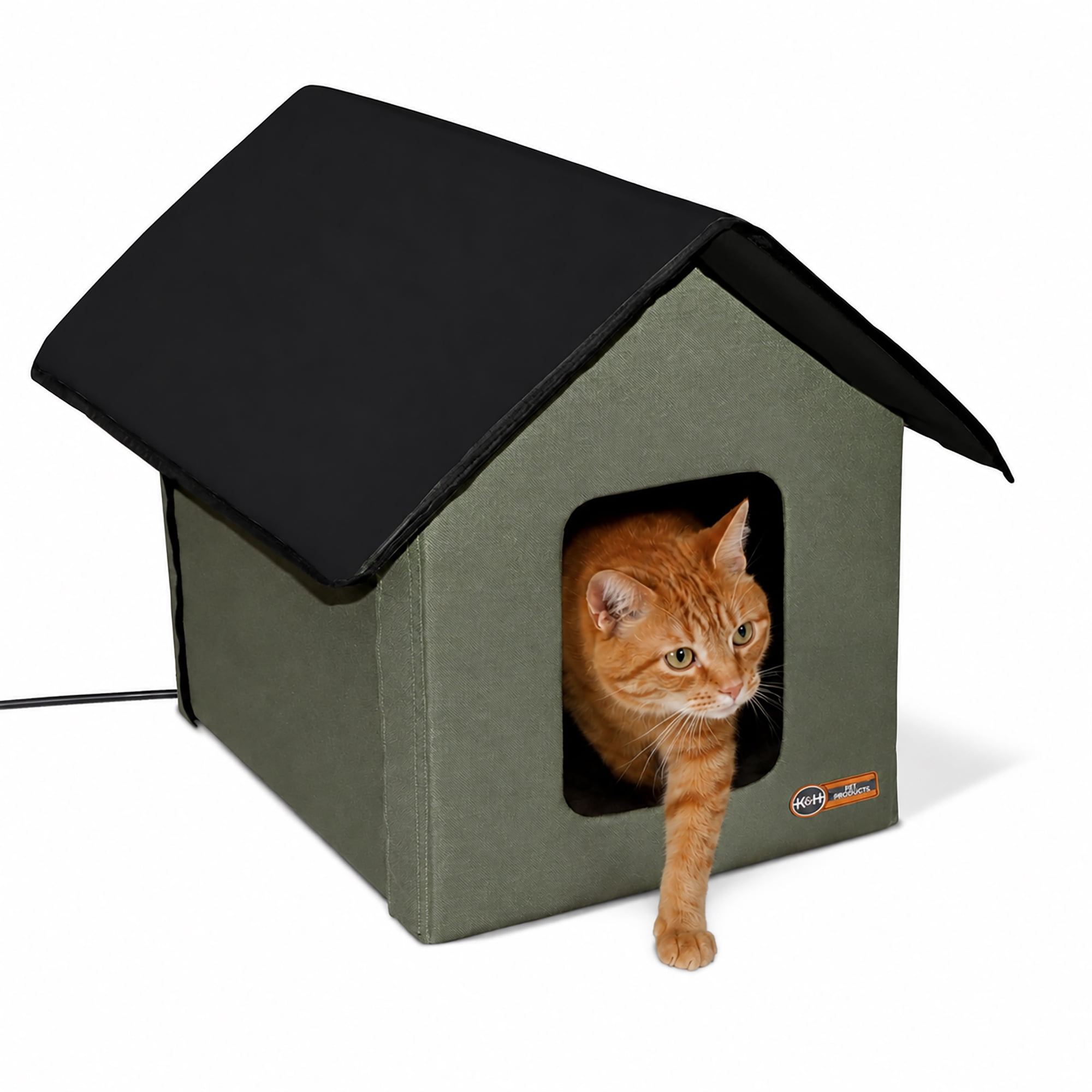 K&H Pet Products Heated Cat House for Outdoors Cat Shelter Olive/Black 22 X 19 X 17 Inches