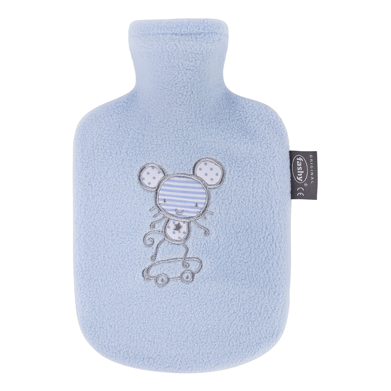 Fashy Hot Water Bottle with Fleece Cover with Embroidery Light Blue for ...