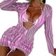 thumbnail image 4 of Conjunto de Bikini para mujer, traje de baño elegante de 2 piezas para playa, traje de baño de malla transparente, prendas de vestir de manga larga, rayas rosas y blancas XL, 4 of 6
